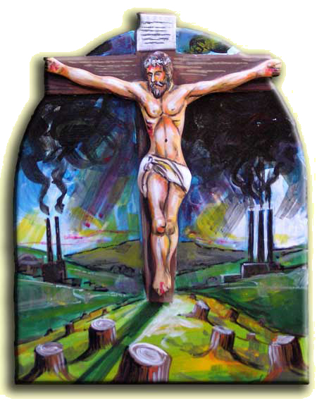 The Cosmic Christ and Global Warming, retablo by Gene McClain